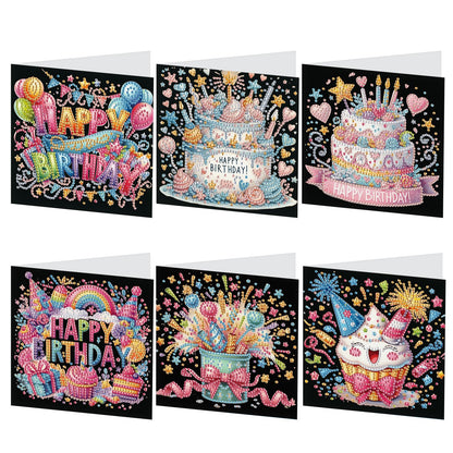 antor 6 Pcs 5D Diamond Painting Greeting Card Kits, Laser Effect Diamond Art Birthday Cards Special Shaped Diamond Art Postcards Crafts for Birthday Holiday (30x15cm)