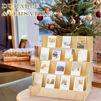 Barydat Wooden Card Display Stand Stationary Organizer Sticker Stand for Vendor Crafts Greeting Card Organizer Rack Retail Display Holder(23.23 x 14.96 x 22.44 Inch (4 Tier),Wood)