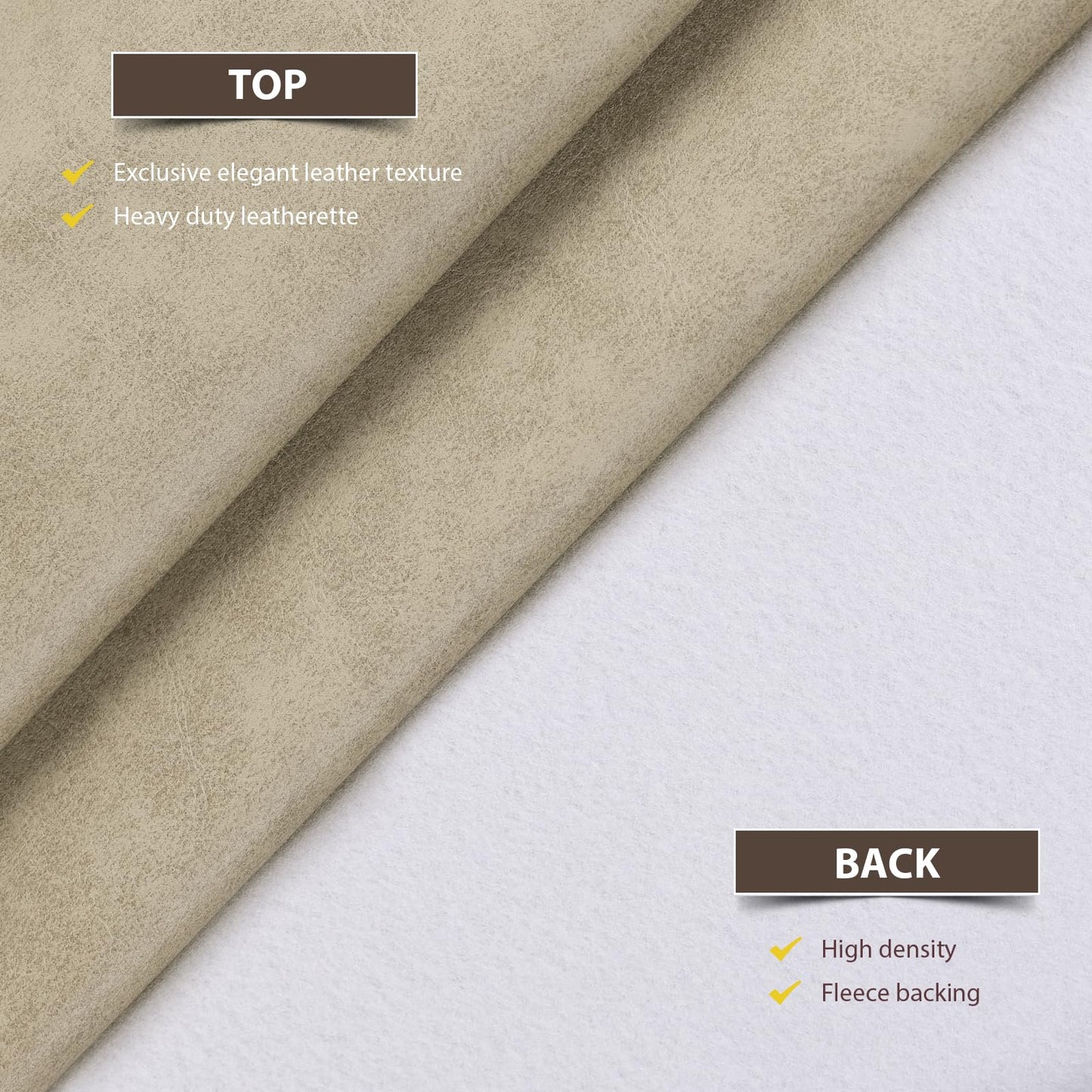 Faux Leather Vinyl Upholstery Fabric by The Yard, 1.3mm Thick Soft Anti-Scratch Durable Marine Vinyl Fabric Synthetic Leather for Sofa Bags Chairs Car Seats DIY Crafts, 1 Yard Cut 55" x 36" (Oatmeal)