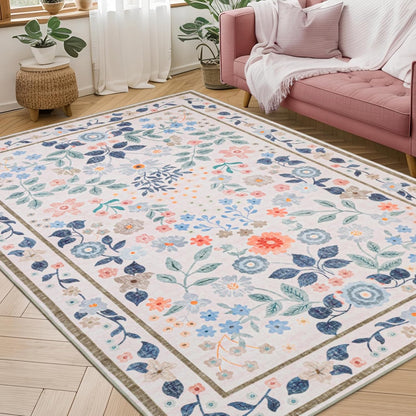 5x7 Pink,5'x7' YIHOUSE Pink Area Rug, Washable Bedroom Rug Floral Non Slip Soft, Small Colorful Throw Carpet