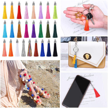 Tassels for Jewelry Making, Flasoo 100 Pieces Keychain Tassel Charms Silky Handmade Tassels Bulk for Resin DIY Crafts, Bracelets, Earrings, Keychain, Necklace