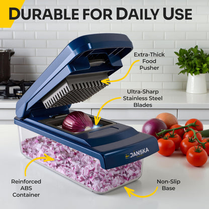 UltraChop All-In-1, 12 Blade Heavy Duty Vegetable Chopper, Food Chopper Container, Spiralizer, Mandoline Slicer Onion Mincer, French Fry And Salad Cutter, Home Essentials & Kitchen Gadgets, Blue