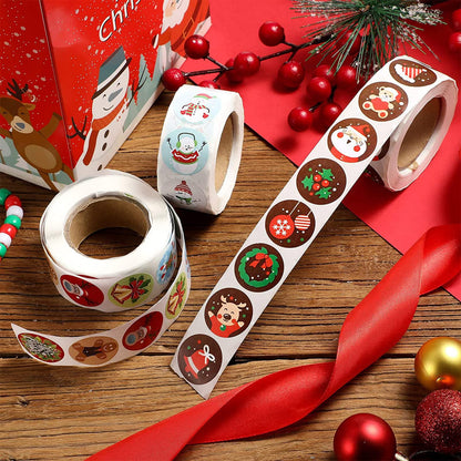 6 Rolls 3000 Pieces Christmas Stickers Round Adhesive Labels - Xmas Decorative Labels Roll 1 Inch 48 Designs for Cards Envelopes Boxes