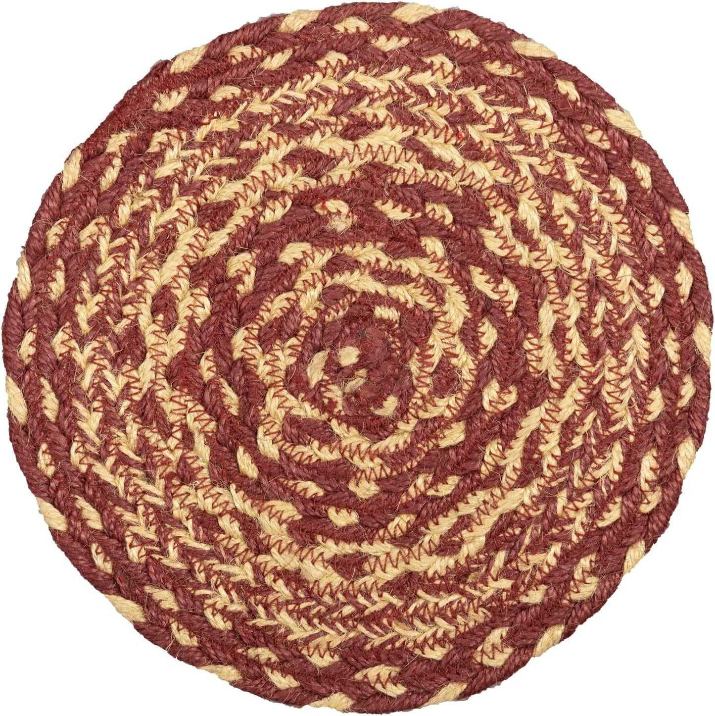 VHC Brands Classic Country Primitive Tabletop & Kitchen Jute Trivet, Burgundy Natural Tan, 8"