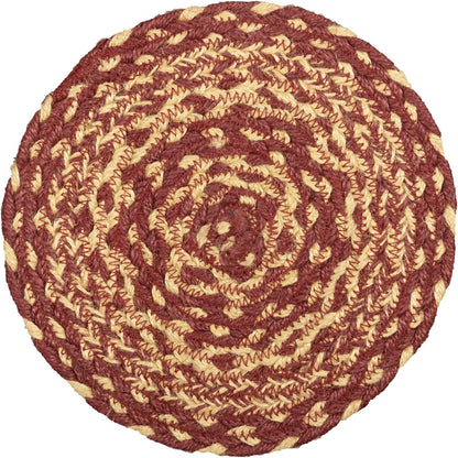 VHC Brands Classic Country Primitive Tabletop & Kitchen Jute Trivet, Burgundy Natural Tan, 8"