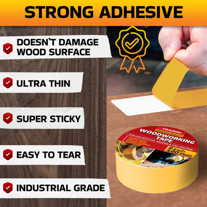 Trazon Double Sided Woodworking Tape Super Strong, 2 Inch x 120 Feet, Wood Crafter Sticky Tool, Two Side Adhesive for Router Templates and CNC Machine, Removable & Residue Free