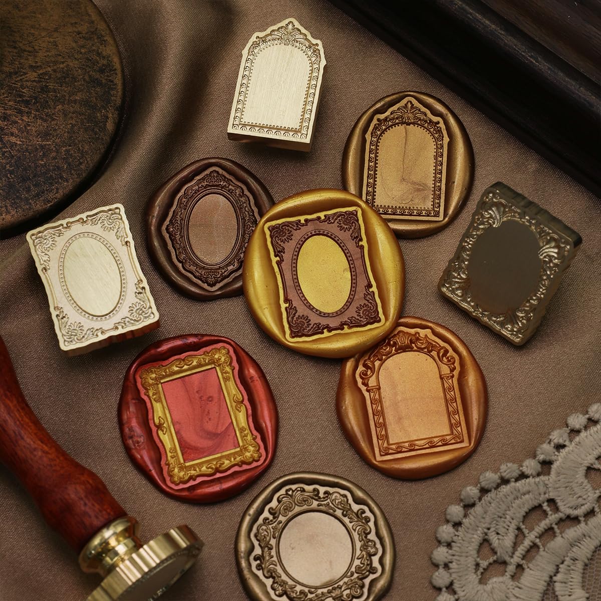 Frame Wax Seal Stamp, WASOHLING Great Details 3D Embossed Relief Carving Head and Wood Handle for Wax Seal Stamp Kit, Decor for Envelope Letter Wedding Invitation (F08)