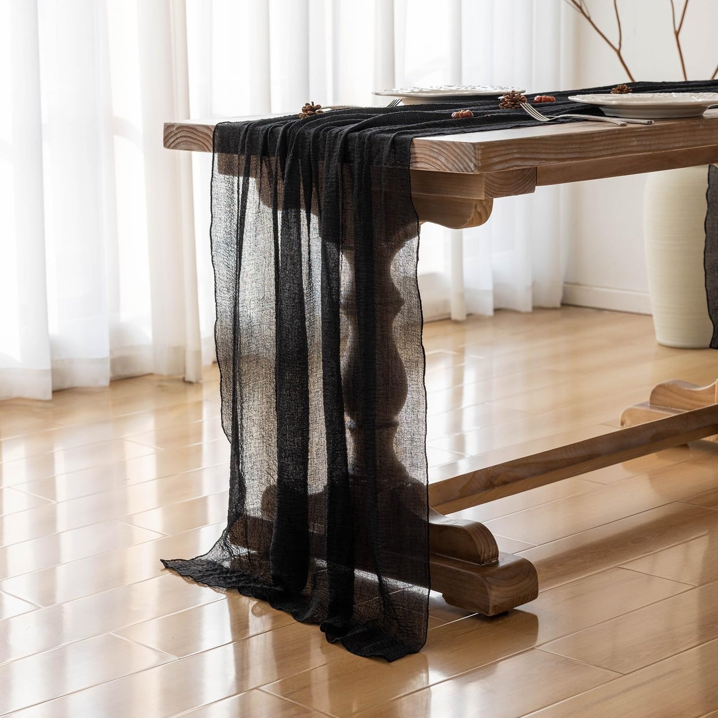 Keketoarrange Black Table Runner Cheesecloth Gauze Rustic Premium Cotton Cheese Cloth Table Runner 120 Inch 10 FT for Wedding Bridal Baby Shower Long Sheer Boho Home Decorations