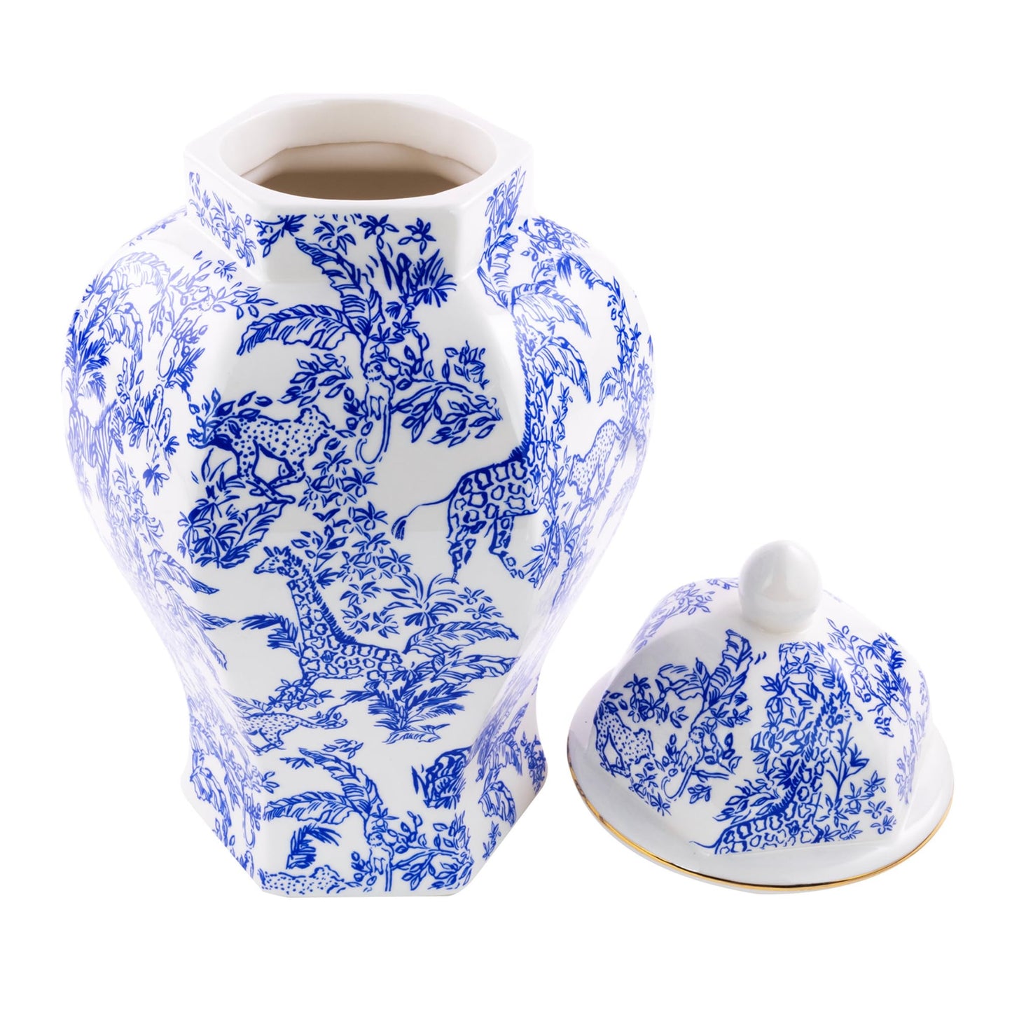 Lilly Pulitzer Ginger Jar with Lid, 12" Tall Blue and White Decor, Chinoiserie Vase/Decorative Jar for Home Decor, Sarfari Party