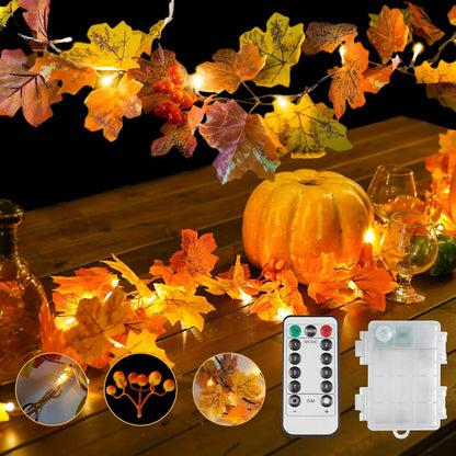 20LED suddus Fall Leaves Garland with Lights, Battery Operated Fall Lights with Timer, Thanksgiving Decoration