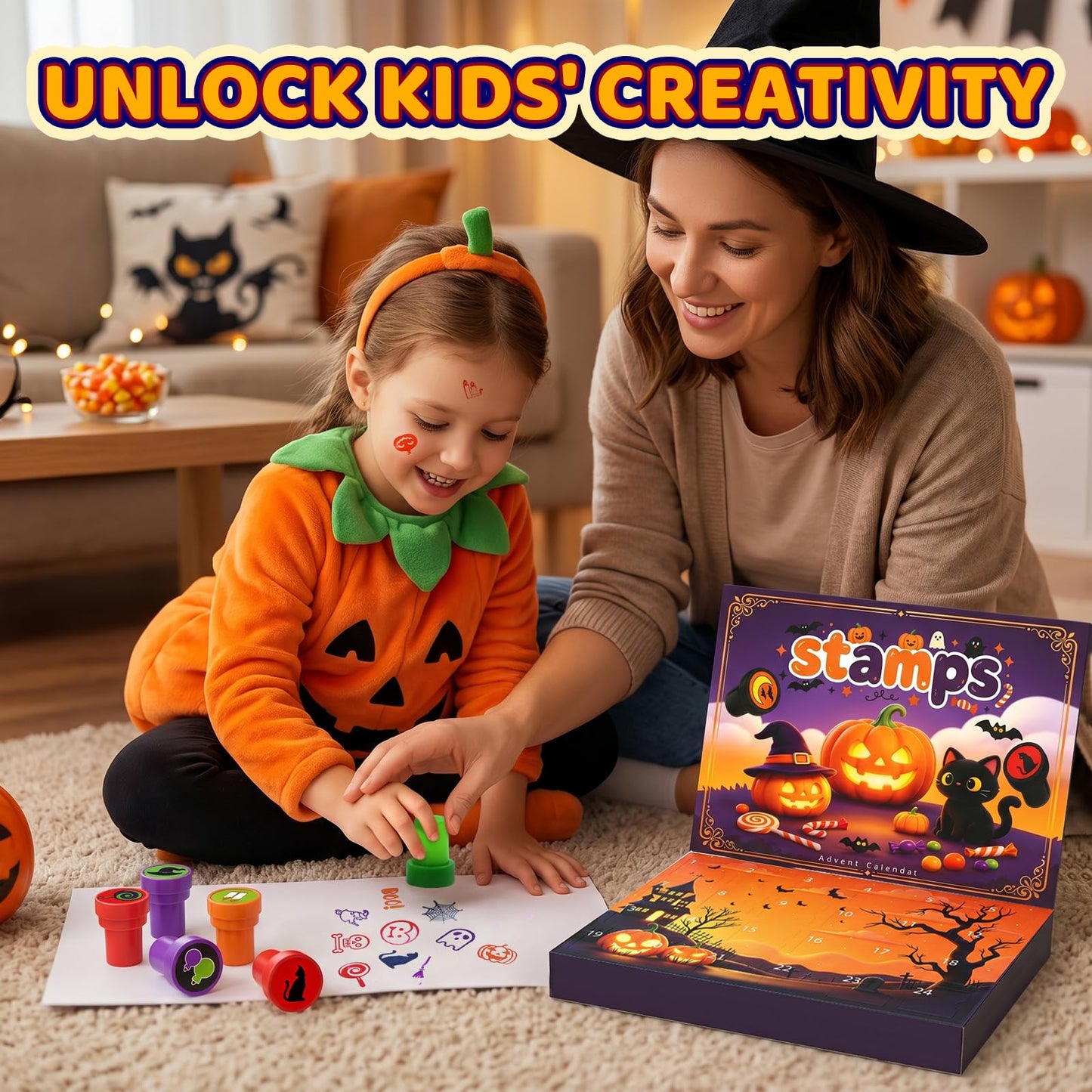 SkyRoad Halloween Advent Calendar 2026, Trick or Treating Party Favors for Kids Goody Bags Halloween Stamps 24 Pcs