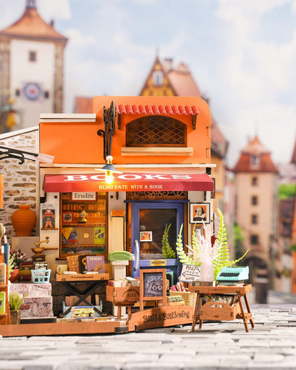 Rolife DIY Miniature House Kit 1:20 Scale Bookstore, Build Mini House Building Kit with LED Lights Craft Kits for Aduls Gifts for Him Her