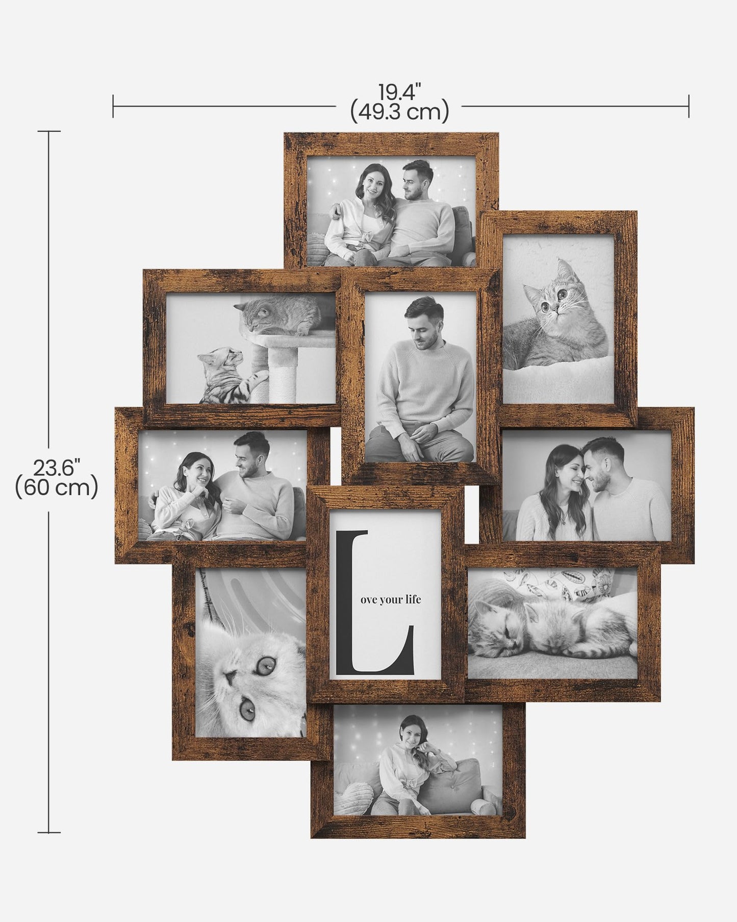SONGMICS 4x6 Collage Picture Frames, 10-Pack Photo Collage Frame for Wall Decor, Glass Front, Assembly Required, Rustic Brown URPF020X02