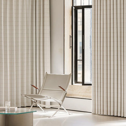 Beauoop Beige Plaid Jacquard Blackout Curtains 84 Inches Long 2 Panels for Bedroom Living Room Gingham Checkered Room Darkening Thermal Insulated Soundproof Grommet Window Drapes, 52x84 2 Set