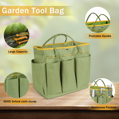 Garden Tool Set, WisaKey 9 Piece Stainless Steel Heavy Duty Gardening Hand Tools with Handle, Durable Garden Tool Bag, Gardening Gifts for Women and Men White Elephant Gifts