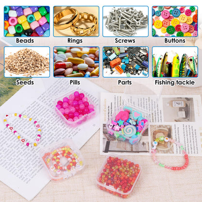 OUTUXED Bead Organizer Box, 72Pcs Small Clear Plastic Bead Storage, Mini Craft Storage Containers Boxes with Hinged Lid and Labels for Bracelets, Making DIY Jewelry Craft Nail, Screws, Seeds