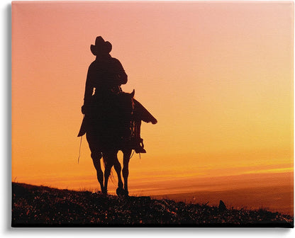 Stupell Industries Woman Riding Horse Silhouette Southwestern Sunset Landscape Canvas Wall Art, 40 x 30, Orange