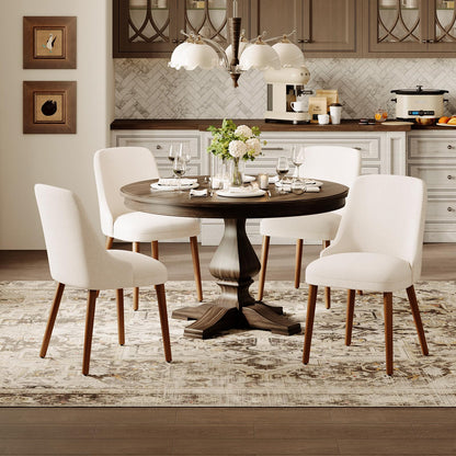MALOL Upholstered Dining Chairs Set of 4, High-Back Dining Room Chair with Wood Legs, Padded Kitchen Chairs for Dining Room/Restaurant/Cafe, Beige