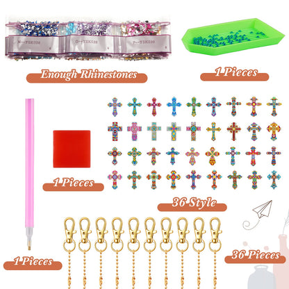 Sureio 36 Pcs Cross Diamond Painting Keychains 5d Double Sided Cross Shaped Diamond Art Keychains for DIY Adults Crafts Home Decor Gift Party Favors