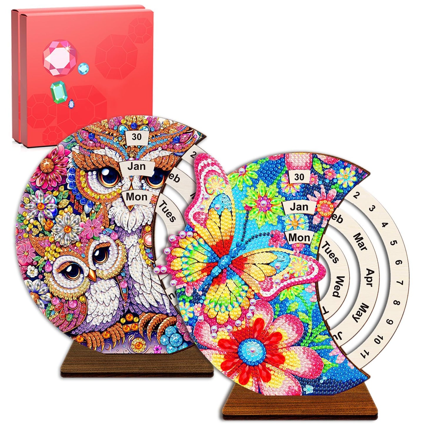 CharySim Diamond Art Calendar Kits for Adults Diamond Gem Art Kit Paint By Dots Kits Rhinestone Craft Kit for Women Relaxing Night Craft DIY Bedazzling Art Desktop Stand