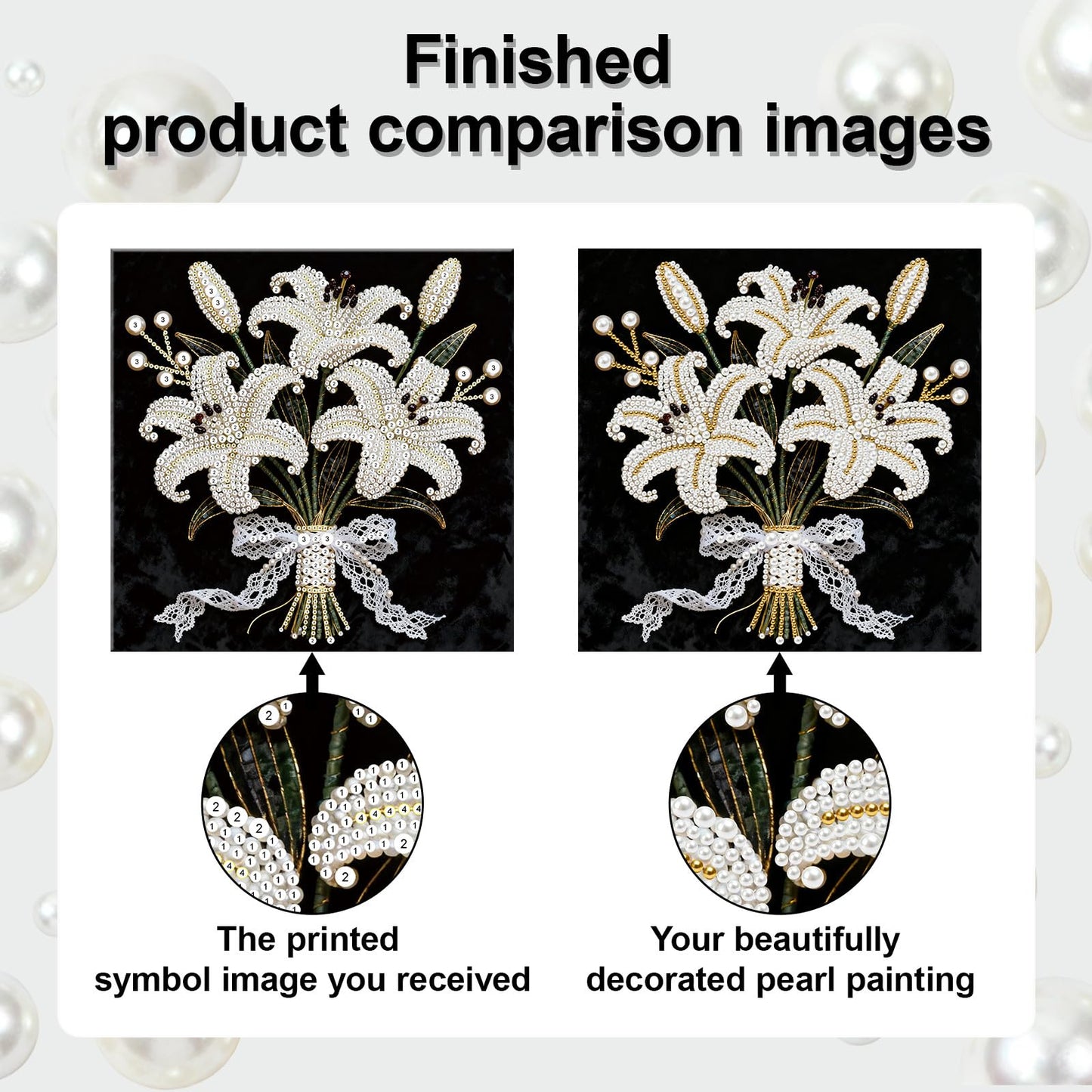 ARTopet DIY Pearl Painting Kit with Frame Gemstone Pearl Diamond Dots Beads Canvas Art Craft for Adults Beginners Display for Tabletop and Wall Mounting Home Decor-Lily