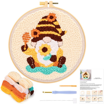JSRQT Honey Gnomes Punch Needle Kit for Beginners, Punch Needle Embroidery Starter Kit for Adult Kids, DIY Cross Stitch Rug Hooking Craft Beginners Kit with Tools for Home Decor