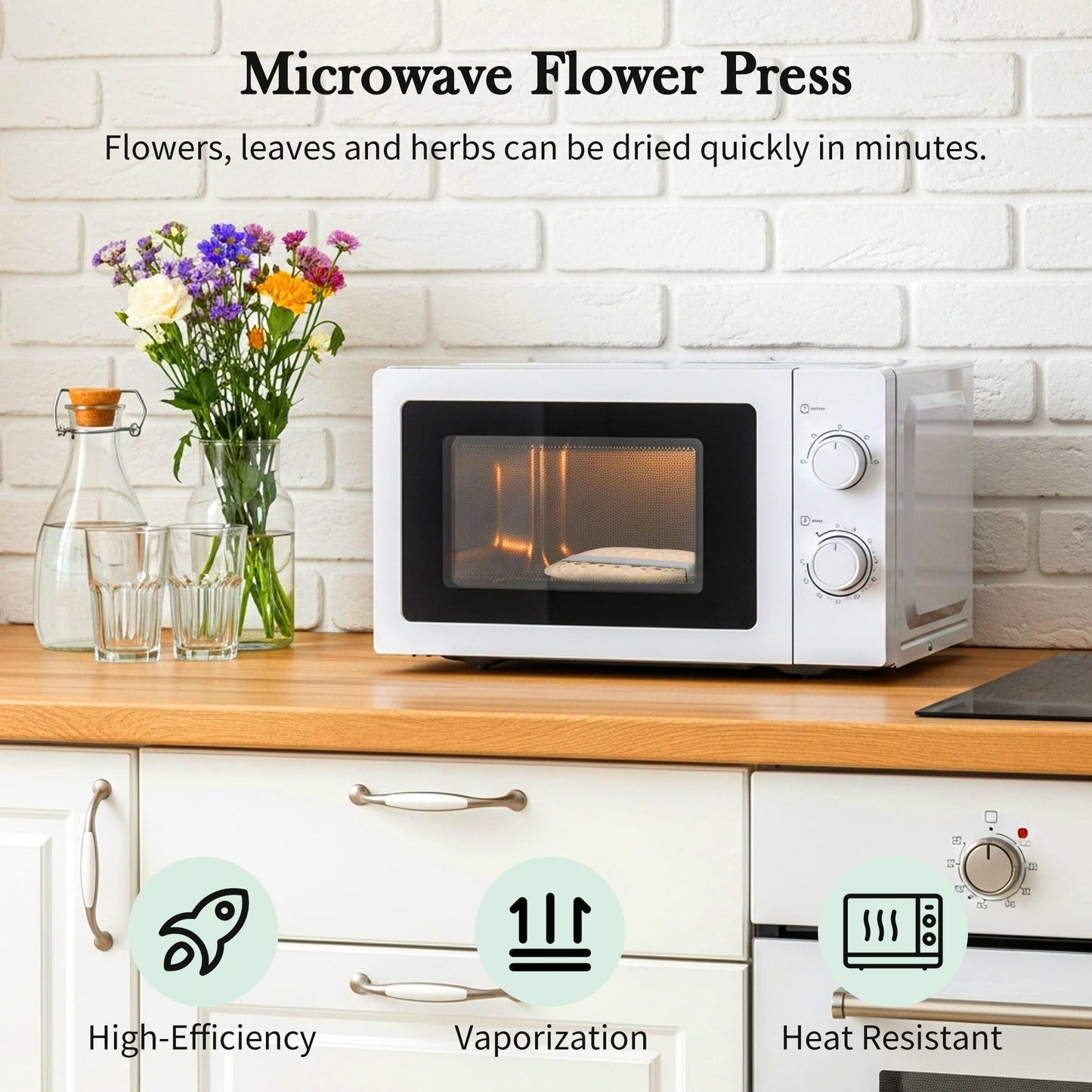 Aboofx Microwave Flower Press Kit, 6.3" Quick Drying Pressed Flower Art Kit with Washable Cloth, Vibrant Color Rentention, Resuable Flower Preservation Kit for DIY Flower Art, Gift for Nature Lover