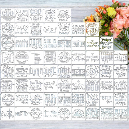 Bible Verse Stencils for Painting on Wood - 65 Pcs Small Christian Bible Reusable Stencils for Journaling Painting, Motivational Quotes Cross Stencils for Painting on Canvas Home Craft Decorations