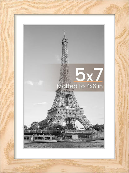 Upsimples 5x7 Picture Frame - Versatile Display for 4x6 Photos with Mat or 5x7 Without - Natural Finish