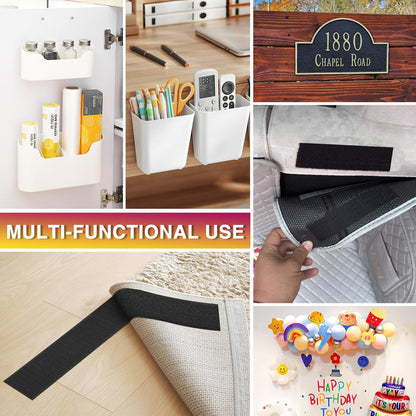 12Ft x 2 Inch Hook and Loop Tape, Heavy Duty Double-Sided Adhesive Strips, Strong Sticky Back Fastener Roll, Cuttable Interlocking Tape Fasteners for Home, Office, Car, School & DIY Crafts Black