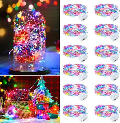 12 Pack 7ft 20 (12, Multicolor Fairy Lights Battery Operated, LED Mini String Twinkle Lights for Easter Valentine's Day
