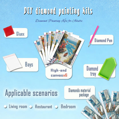 EWJRNSF 6 PCS Landscape 5D Diamond Painting Kits for Adults, Diamond Arts Kits for Beginners Diamond Art Sets, Round Full Drill Arts and Crafts Gems Home Wall Decoration 11.8x15.7 Inches