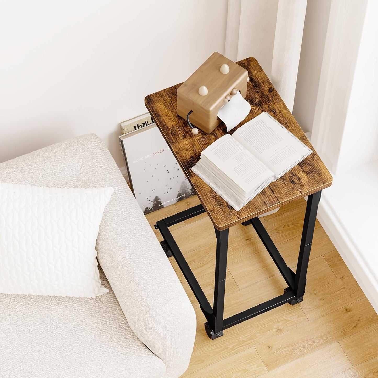 Fixwal TV Tray, C Table, C Shaped Side Table with Wheels for Couch, Coffee Tables for Living Room Sofa End Table