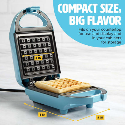 Tasty Mini Nonstick Waffle Maker - Perfect for Individual Waffles, Hash Browns, and Brownies, 600W, Blue