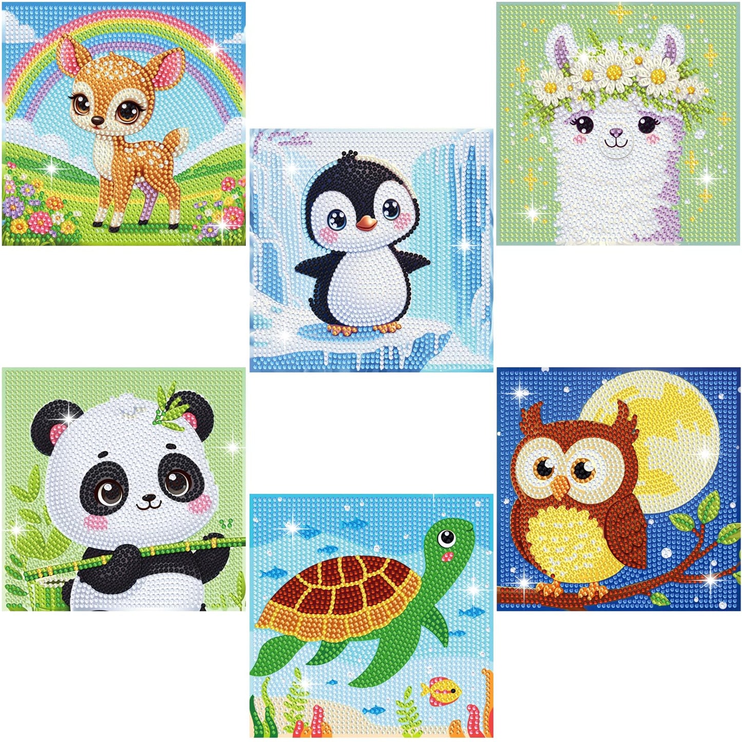 NANZHOO Diamond Art Kits for Kids, 6 Pack 5D Cartoon Diamond Painting Kits for Adults Beginner, Cute Animals DIY Big Gem Art Arts and Crafts for Kid Mosaic Kits for Gift Home Wall Decoration 6X6 inch