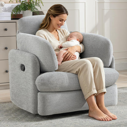Bonzy Home Manual Recliner Chair, 360°Swivel Rocker Recliner Chair for Adults, Overstuffed Nursery Rocking Reclining Sofa with 2 Pillows and Hidden Storage, Light Grey
