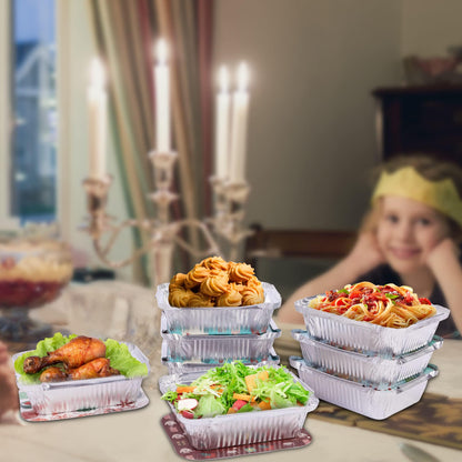 SAITI 50 PCS Christmas Cookie Tins with Lids for Gift Giving, Disposable Food Storage Pan Aluminium Foil Treat Containers for Holiday Leftovers Goodie or Cookie Exchange