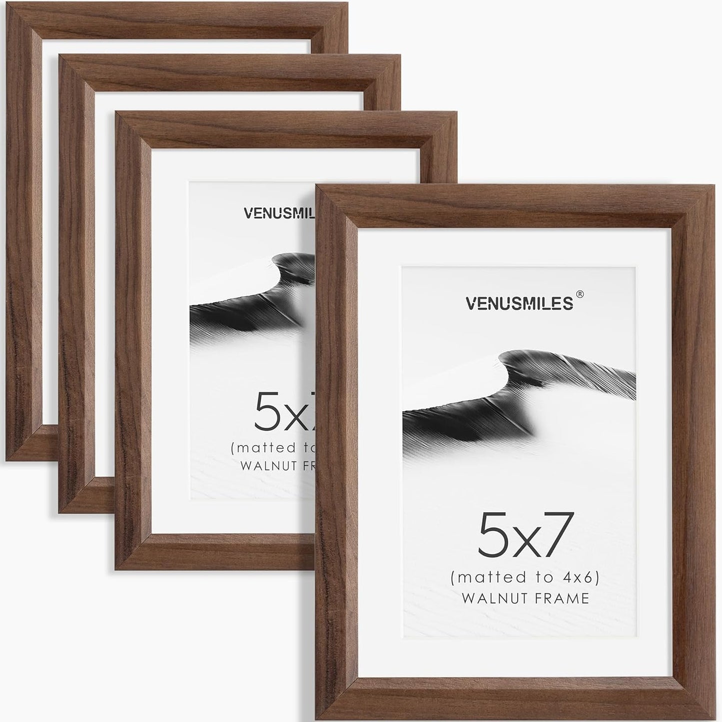 5x7 Set 4 4x6 Venusmiles Picture Frame of Natural Solid Walnut Photo Frames with Removable Mat Wall Hanging Large