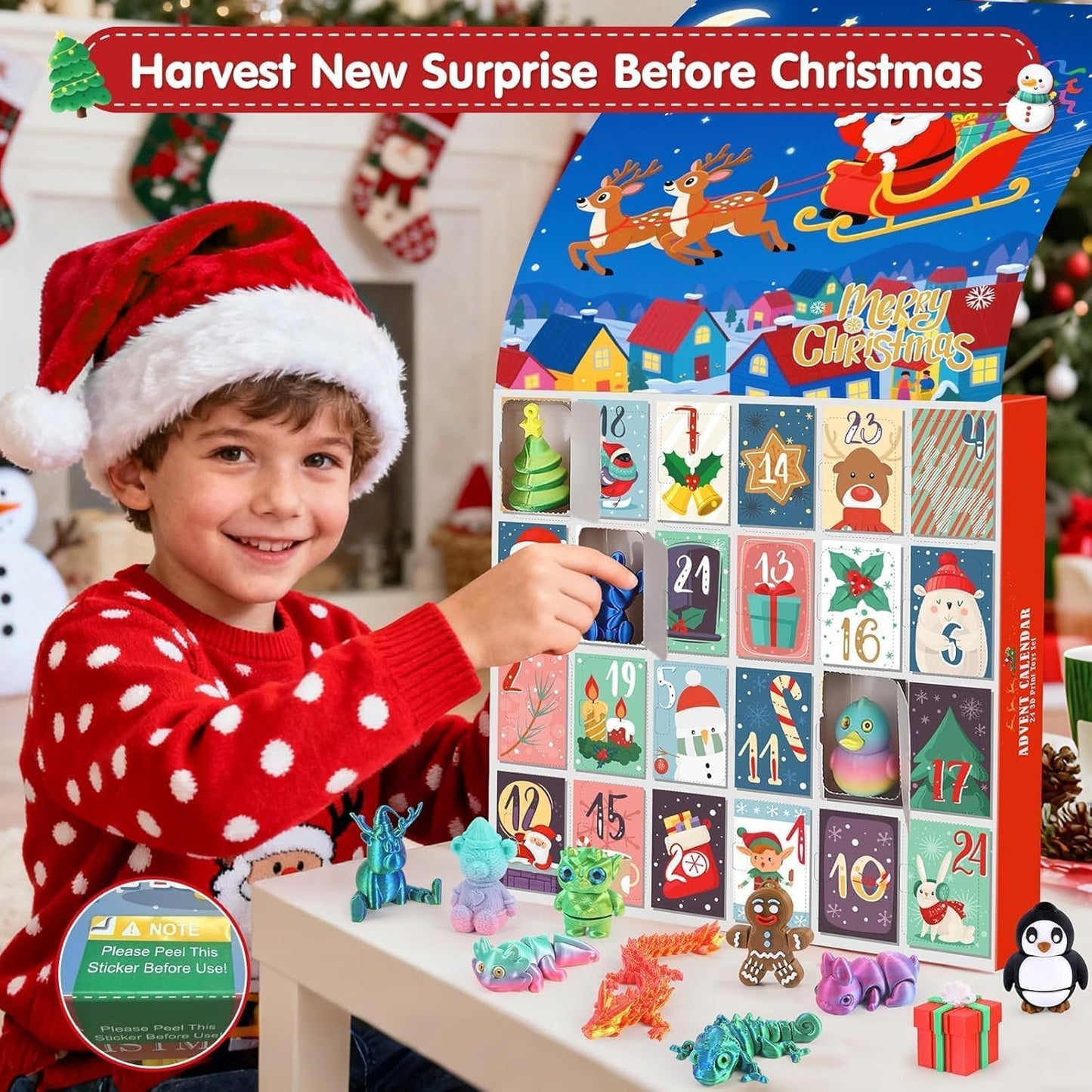 FLY2SKY 2025 24 Countdown 3D Advent Calendar for Kids Days Gifts Christmas Calendar Flexible Printd Animals Toys Party