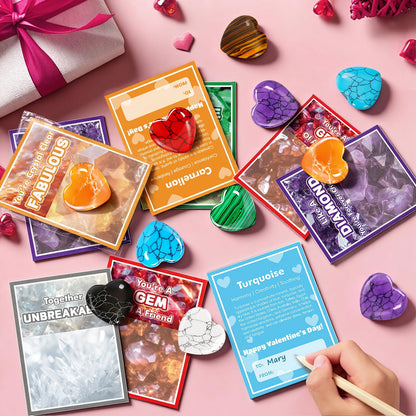 Jumlys Valentines Day Gifts for Kids, 24 Packs Valentines Day Cards with Heart-shaped Gemstone for School, Valentine Day Party Favors for Boys Girls, Ideal Exchange Cards for Classroom