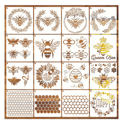 Bee Honeycomb Stencil, Reusable Bee Stencils for Painting on Wood Signs Furniture DIY Crafts Wall Canvas Fabric Plastic Drawing Template Hexagon Paint Wood Burning Stencils (16bee)