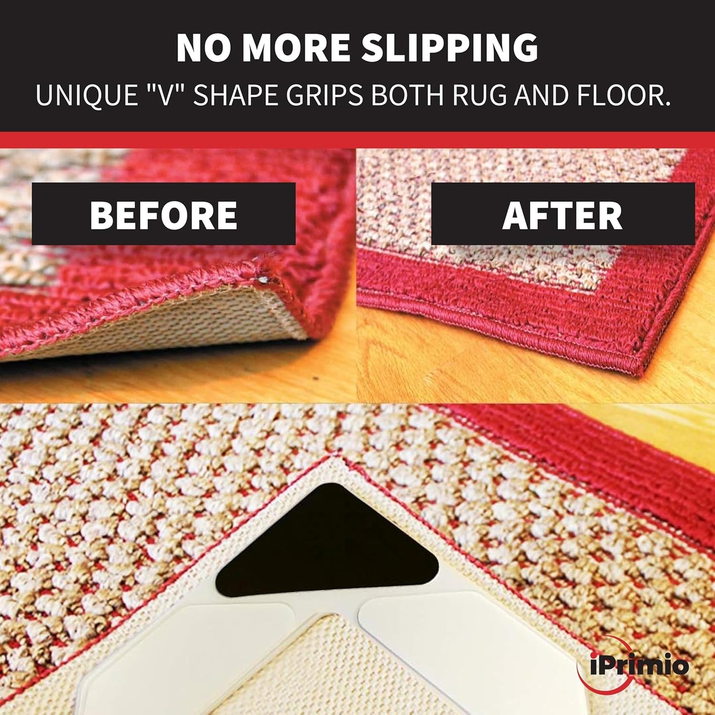 StepNGrip Rug Corner Grippers 4-Pack, Reusable Carpet Grip Pads to Hold Rugs in Place, 6.5 x 6.5 Inches