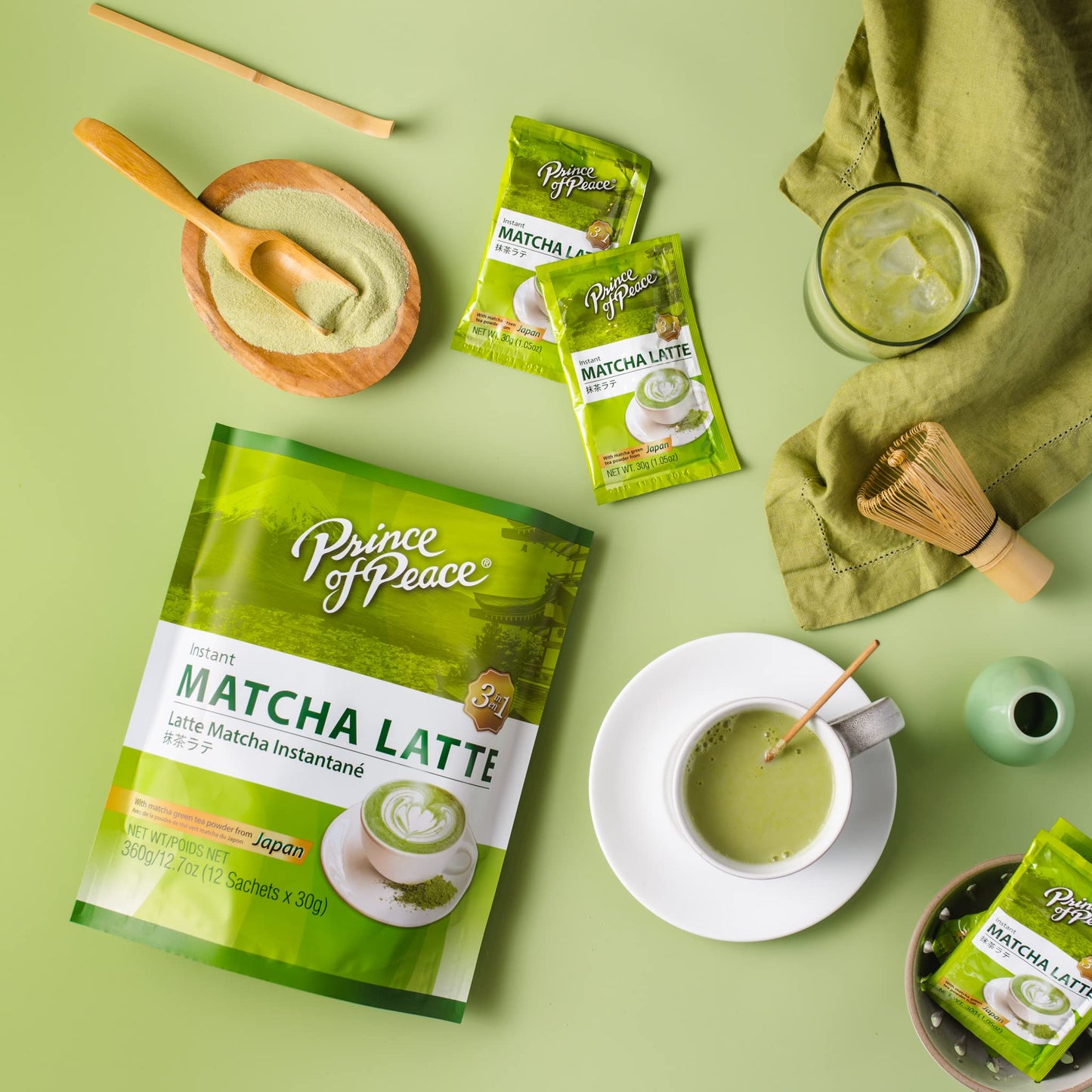Prince of Peace 3 in 1 Matcha Latte Instant Beverage, 24 Sachets – Made with Matcha Powder from Japan - Instant Hot or Cold Beverage – Easy to Brew – Rich and Creamy Taste – Just Add Water