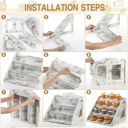 Jetec 4 Tier Wood Cupcake Display Stands Retail Wooden Craft Fair Display Riser Rustic Dessert Holder Rack Soap Stand for Craft Show Baby Shower Cupcakes Candy Wedding Party(Retro White)