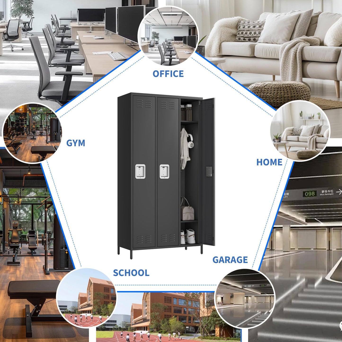 3 Doors Employee Lockers for Office, Metal Sorage Locker Combination, Lockable Employees Metal Locker With Door, Industrial Storage Lockers for Home, School, Gym