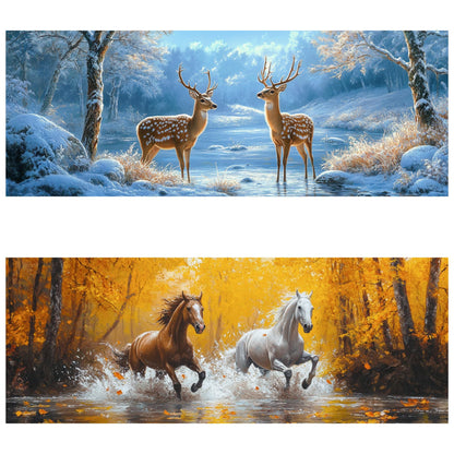 Yomiie 2 Pack Large Diamond Art Kits for Adults, Deers & Horses Diamond Painting Art Animals DIY Full Round Drill Kits, Rhinestone Diamond Crystal Craft Canvas Home Wall Decor 31.5x11.81 inch