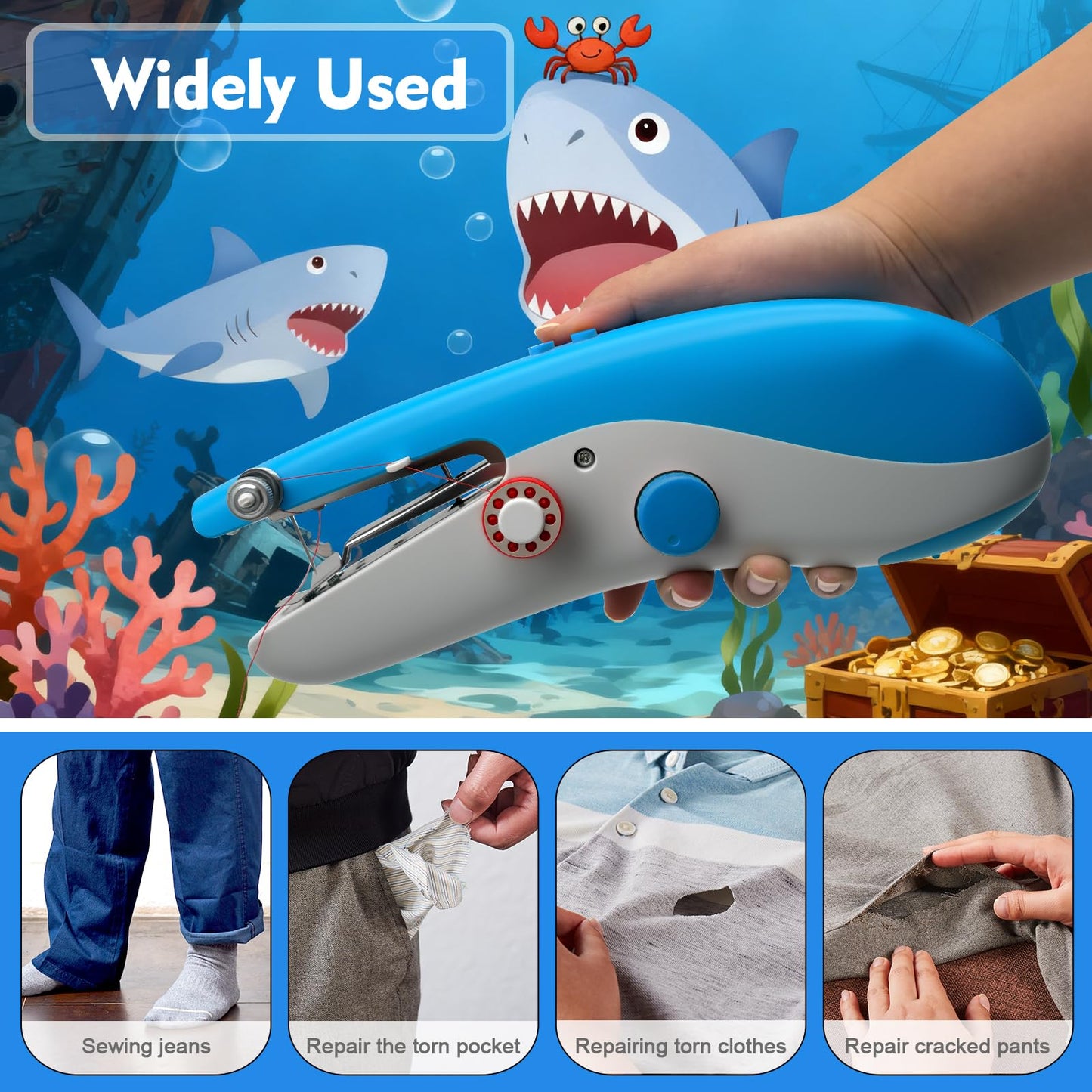 Handheld Sewing Machine Portable, New Exterior Design and Upgraded Technology, Dual-Speed, Built-in Work Light, Dual Power Supply. Perfect for Home & Travel, Adults & Beginners, for Clothes & Jeans