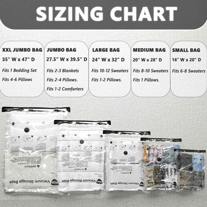 Vacuum Storage Bags 12 Jumbo, Space Saver Bags with Travel Hand Pump, Compression Airtight Sealer Bags for Clothes, Bedding, Pillows, Comforters, Blankets