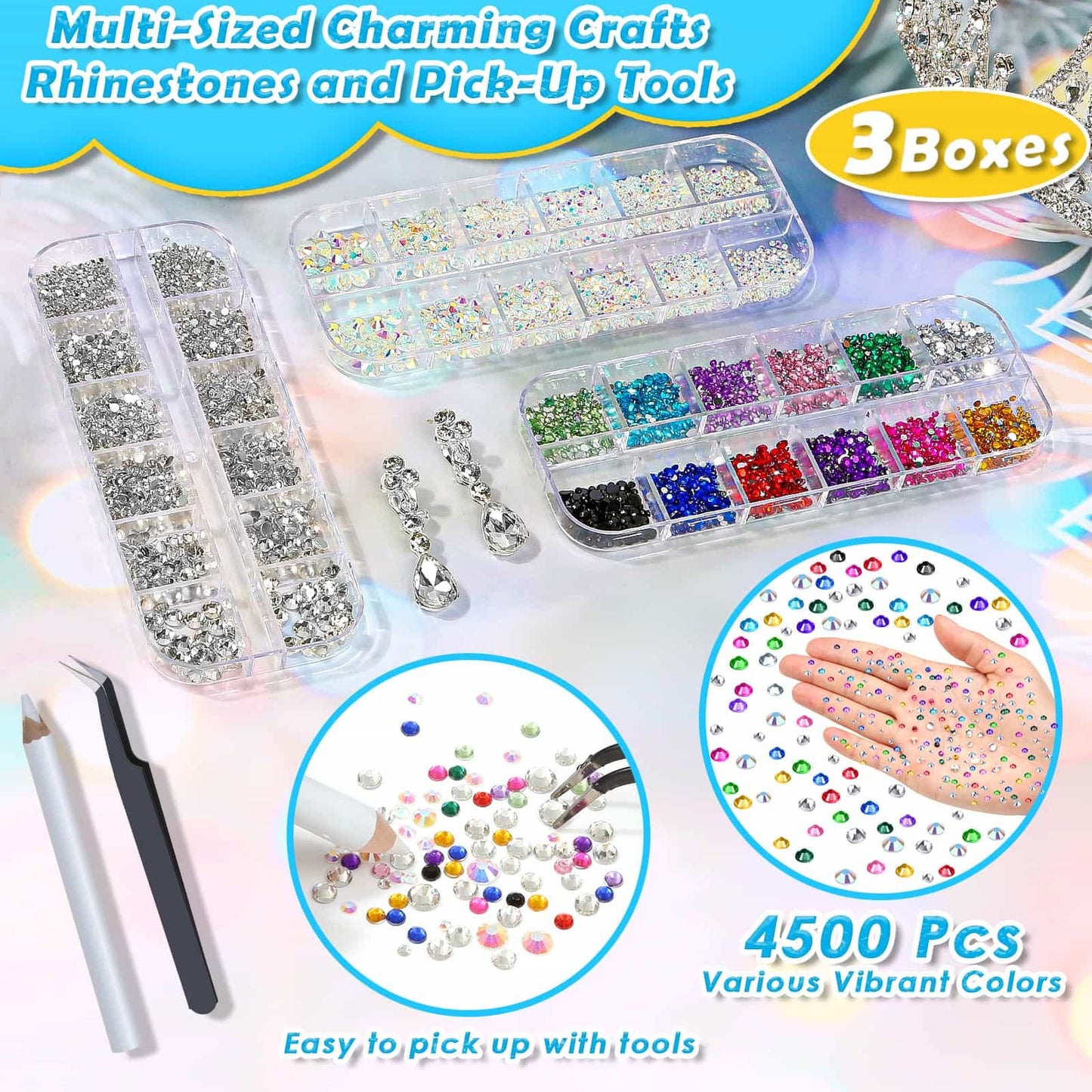 shynek B7000 Jewelry Glue with Rhinestones for Crafts, 6300Pcs Rhinestones with Gems Adhesive for Shoes Cloth Fabric with Picker Pencil for Crafting Diamond Art Graduation Cap Decorations