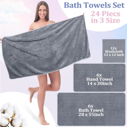 24 6 Sets Set Peryiter Pcs Bath Towels and Washcloths Microfiber Bathroom Beach Pool Large Towel Coral Velvet Highly